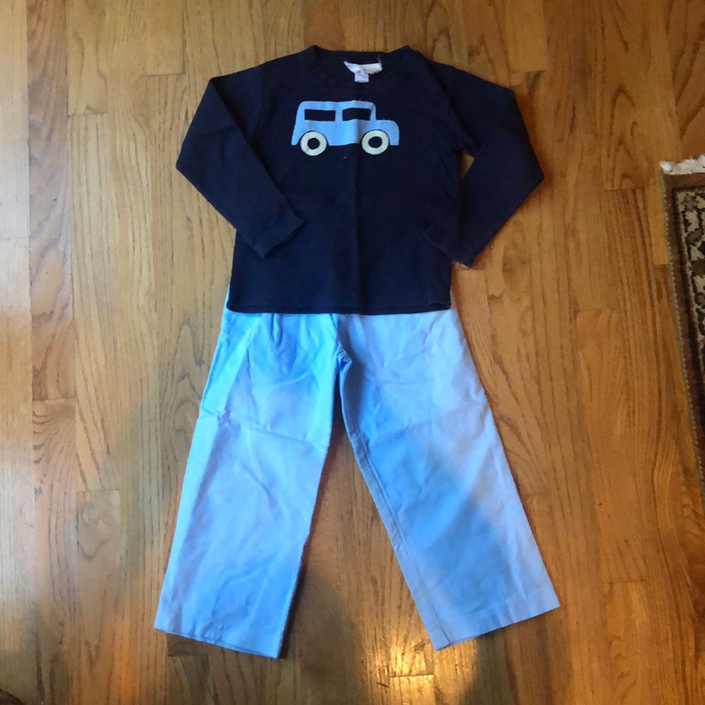 Hannah Kate truck appliqué top w/ blue cord pants